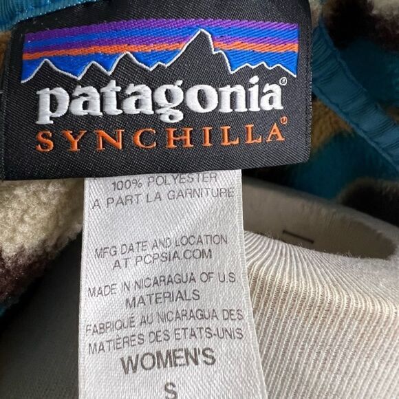 Patagonia Snap Synchilla fleece Pullover brown blue sweatshirt women's small - Picture 6 of 7